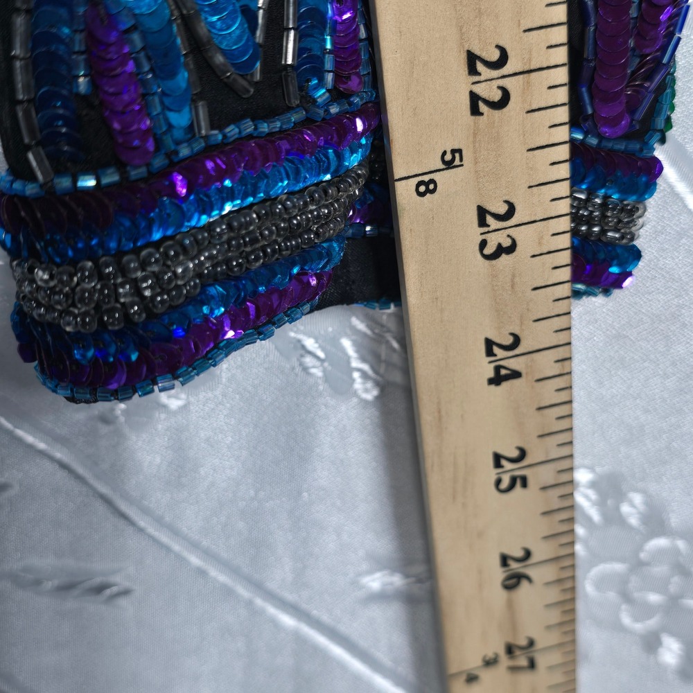 Laurence Kazar Vintage Beaded Sequin Silk Jacket XL Green Blue Purple Evening - Picture 9 of 11
